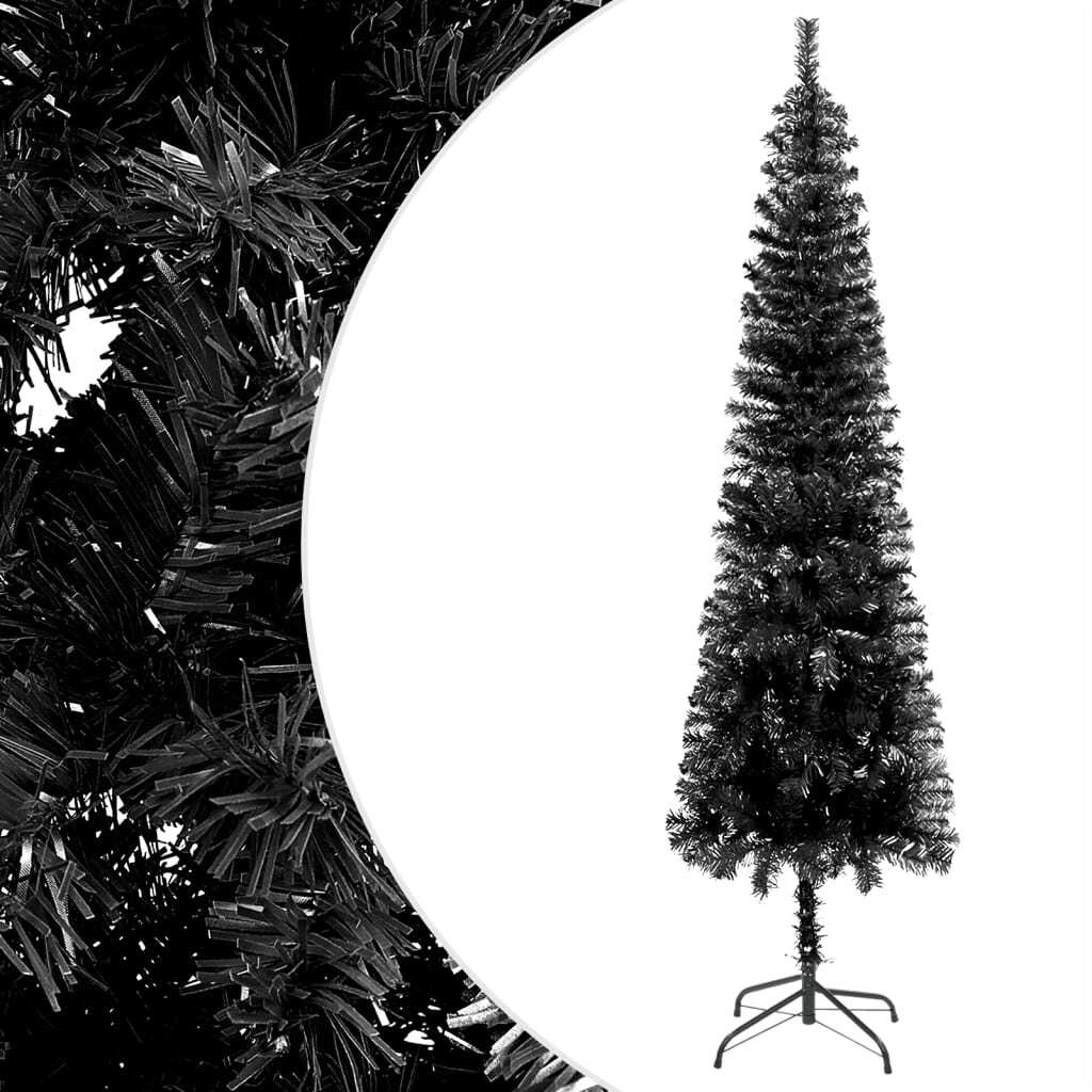 Slim Pre-lit Christmas Tree Black 210 cm