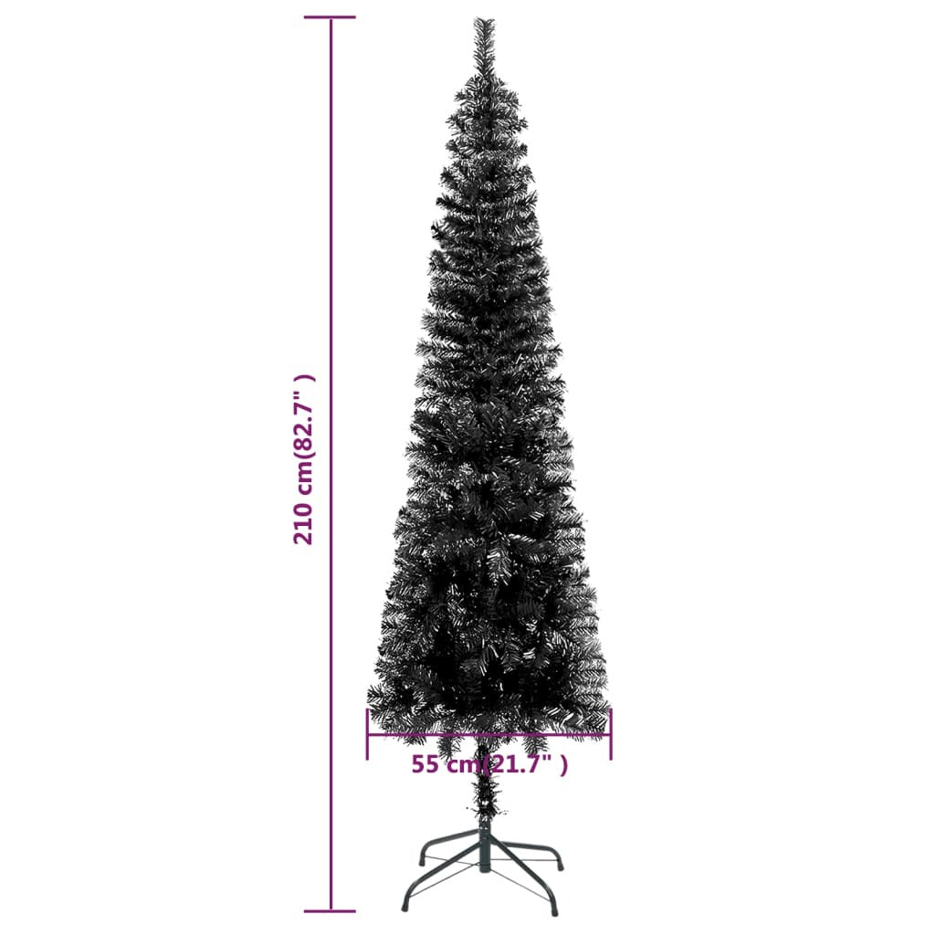 Slim Pre-lit Christmas Tree Black 210 cm