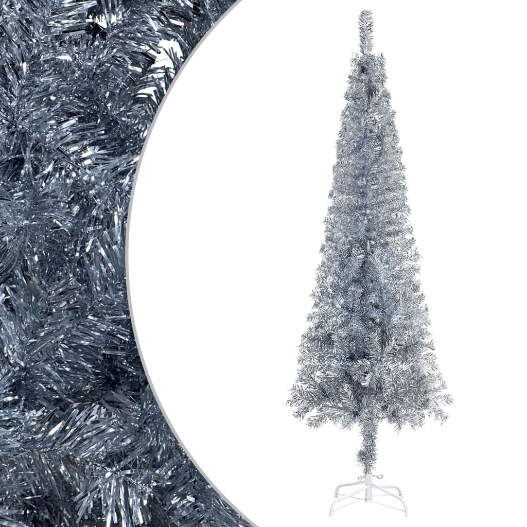 Slim Christmas Tree with LEDs Silver 240 cm