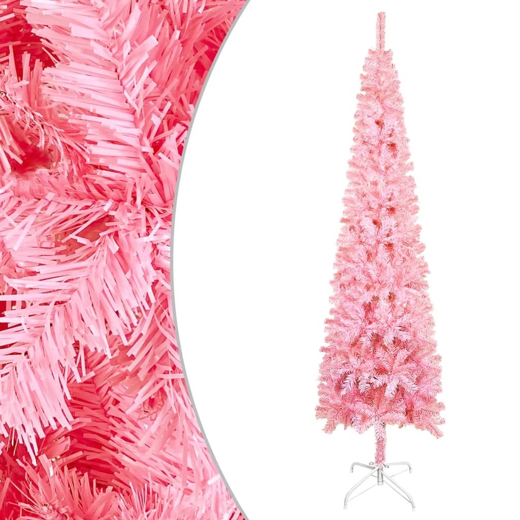 Slim Christmas Tree with LEDs&Ball Set Pink 210 cm