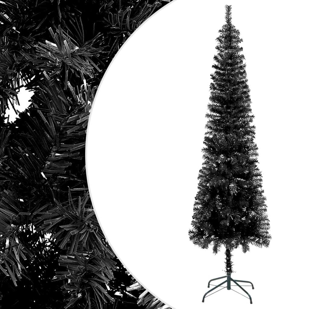 Slim Christmas Tree with LEDs&Ball Set Black 210 cm