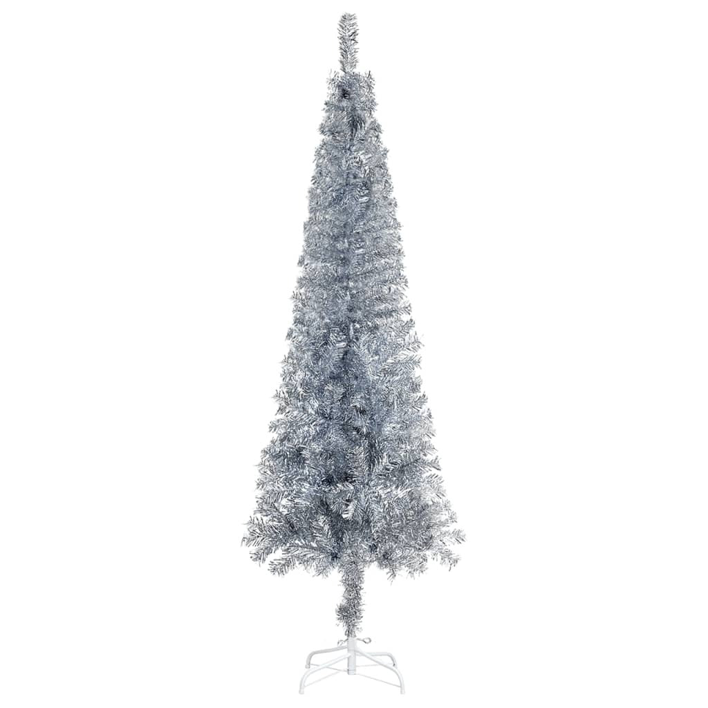 Slim Christmas Tree with LEDs&Ball Set Silver 150 cm
