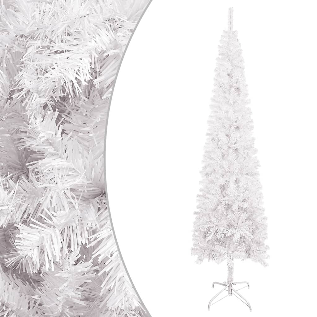 Slim Christmas Tree with LEDs&Ball Set White 150 cm