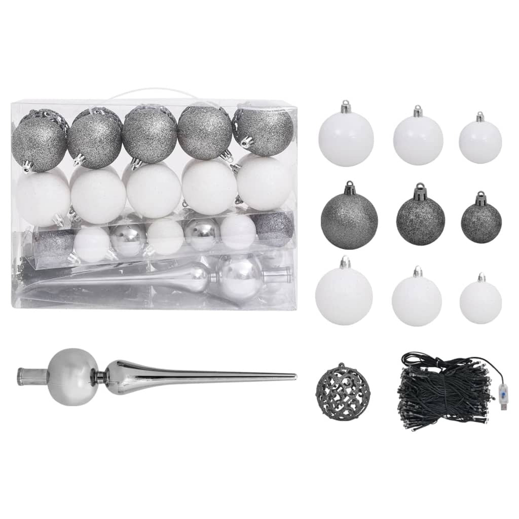 Slim Christmas Tree with LEDs&Ball Set White 150 cm