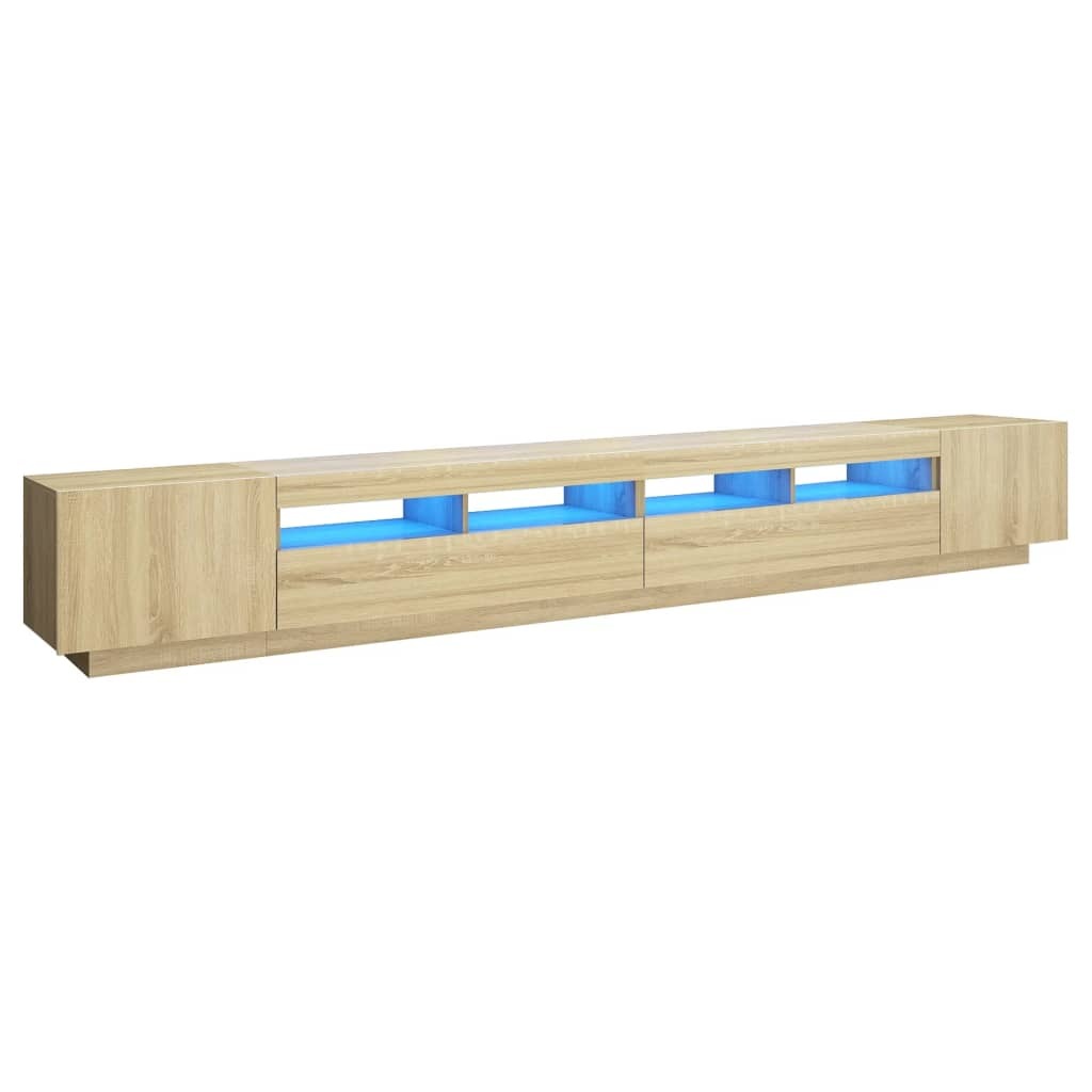 TV Cabinet with LED Lights High Gloss Entertainment Unit Media Stand Sonoma Oak