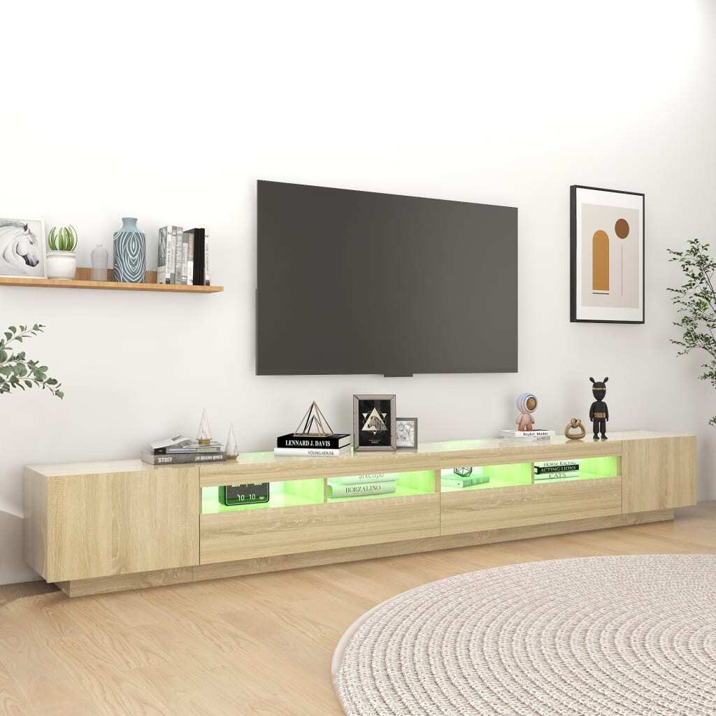TV Cabinet with LED Lights High Gloss Entertainment Unit Media Stand Sonoma Oak