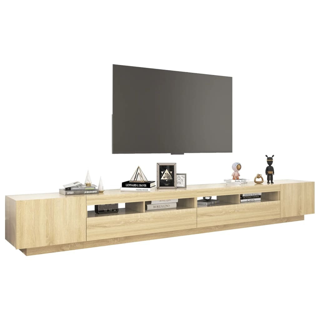 TV Cabinet with LED Lights High Gloss Entertainment Unit Media Stand Sonoma Oak