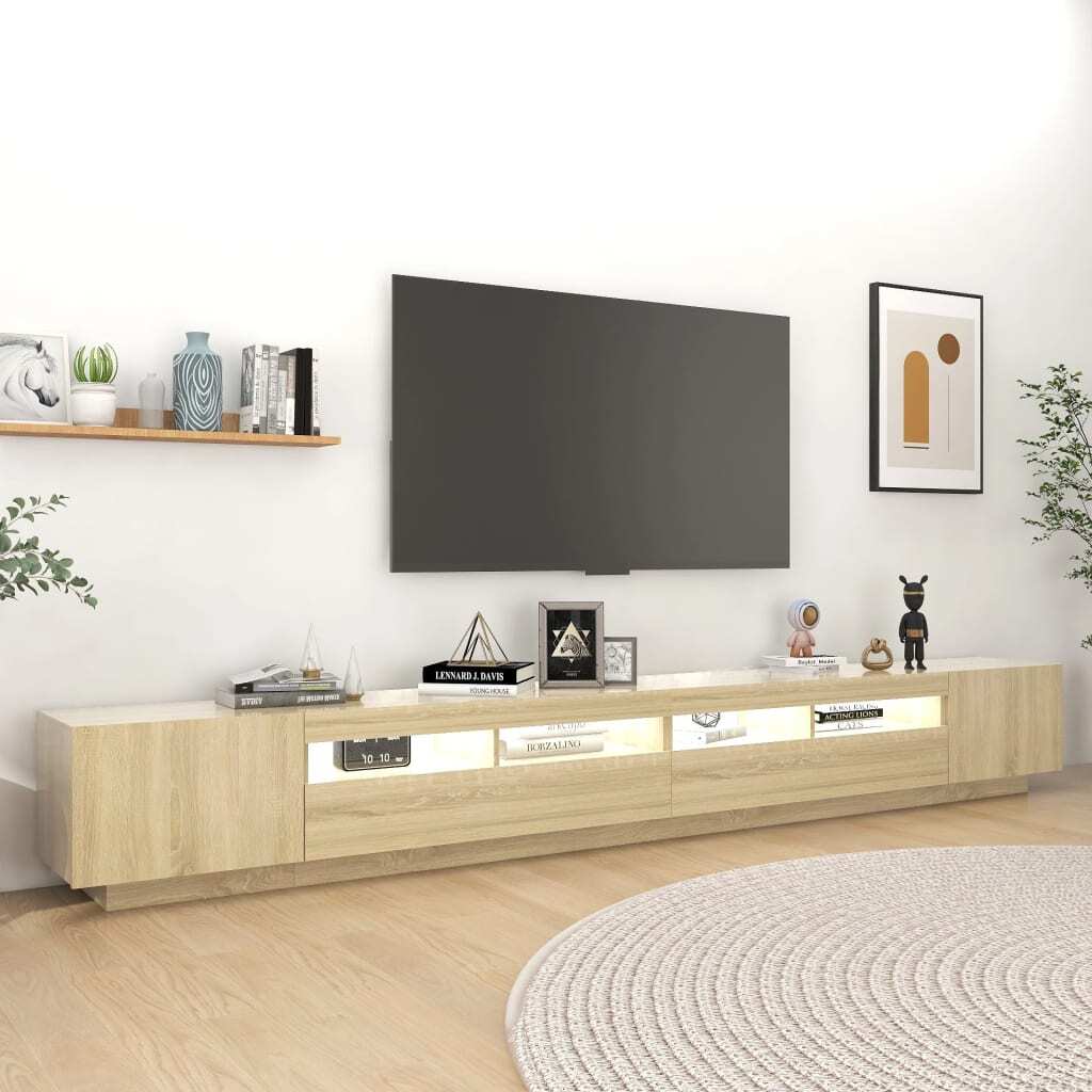 TV Cabinet with LED Lights High Gloss Entertainment Unit Media Stand Sonoma Oak