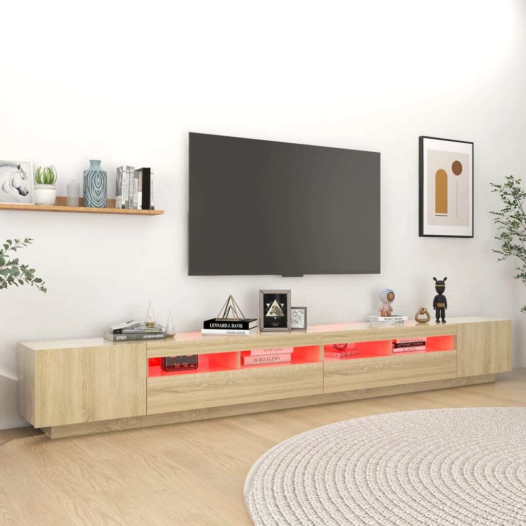 TV Cabinet with LED Lights High Gloss Entertainment Unit Media Stand Sonoma Oak