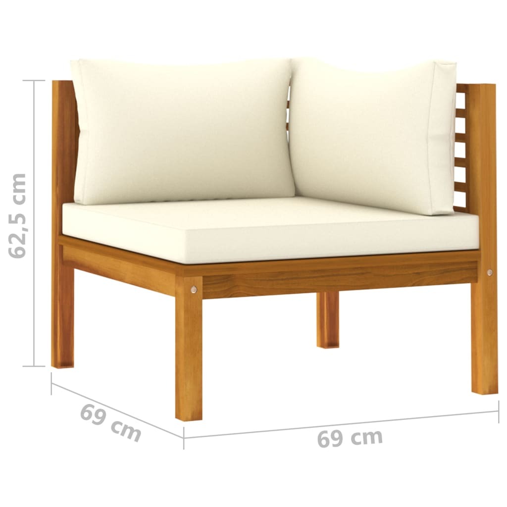 5 Piece Garden Lounge Set with Cream Cushion Solid Acacia Wood
