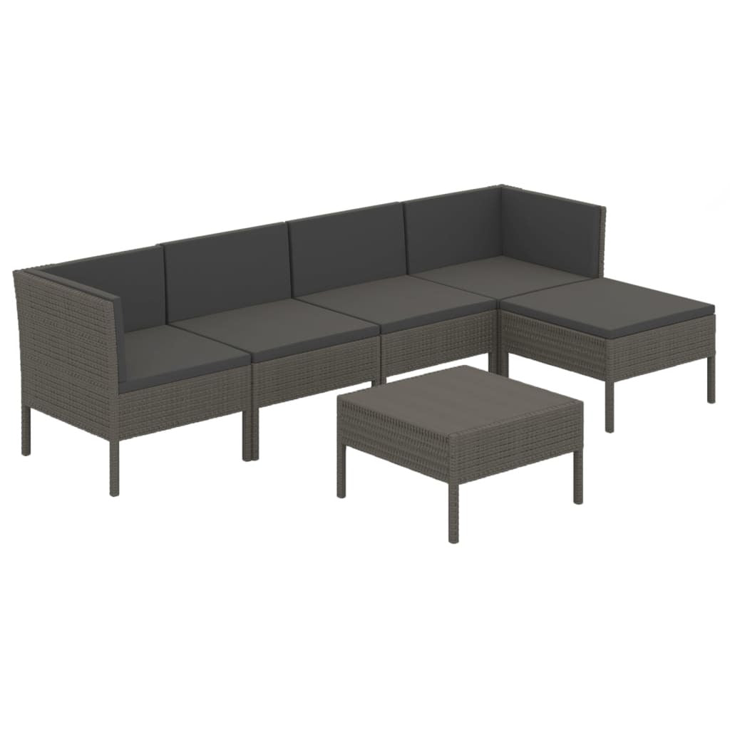 Poly Rattan 6 Piece Garden Patio Lounge Set Cushions Grey