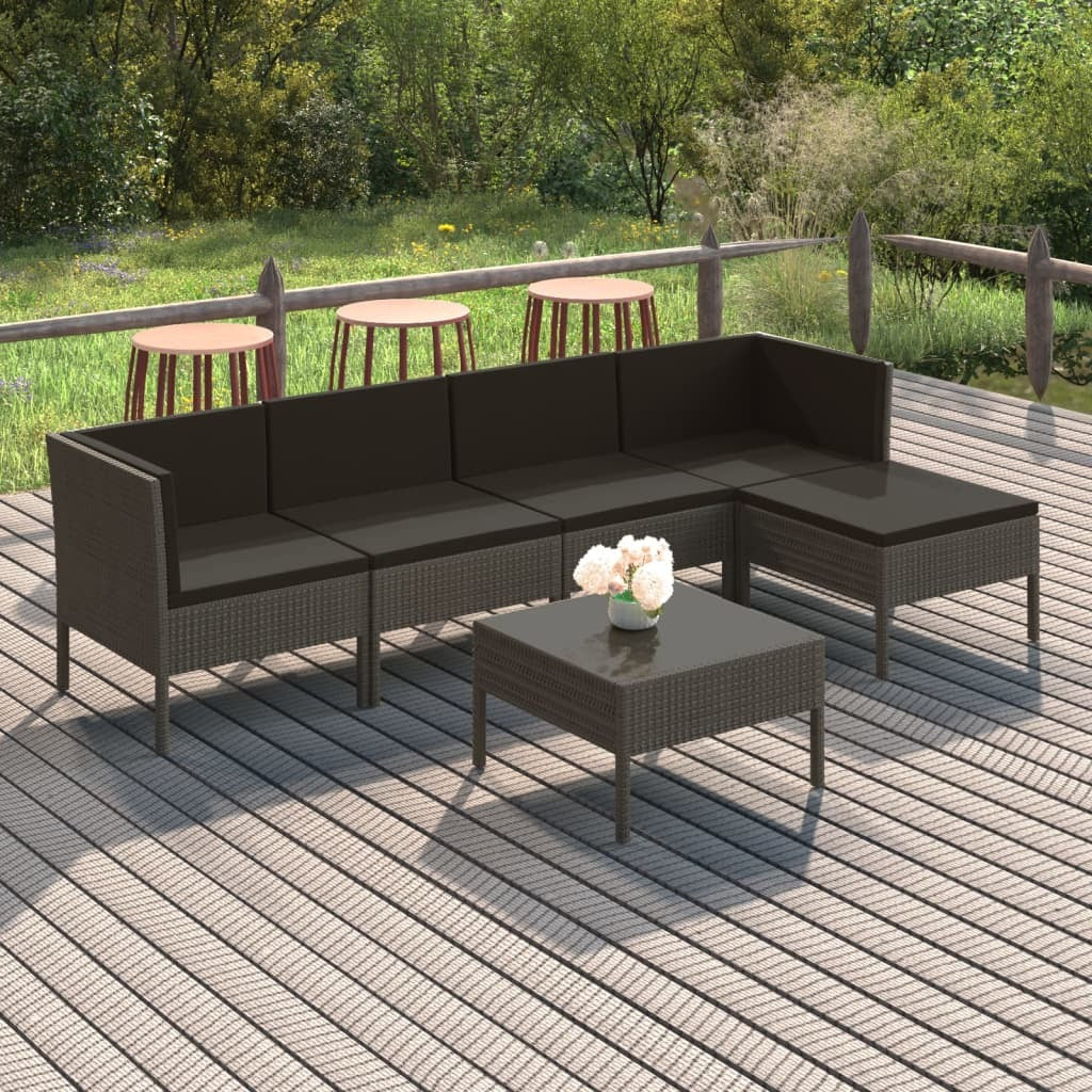 Poly Rattan 6 Piece Garden Patio Lounge Set Cushions Grey