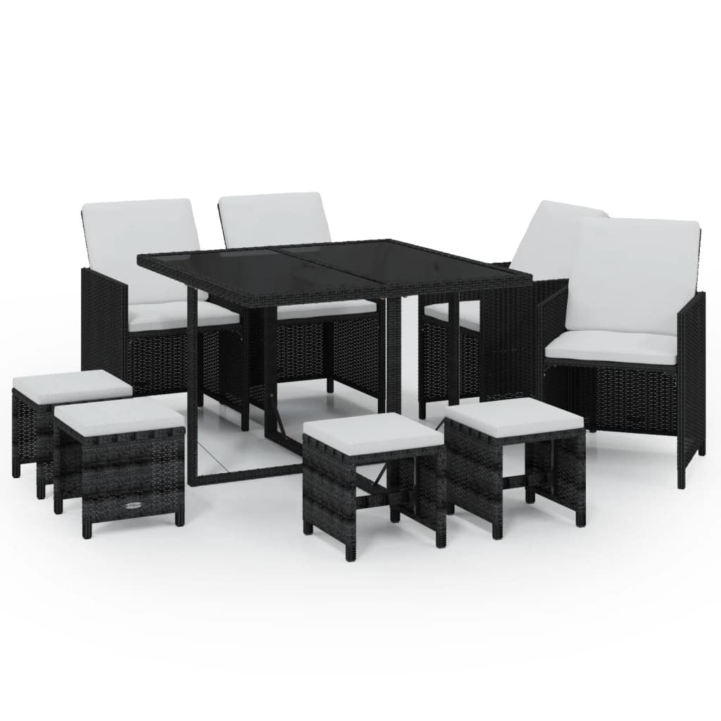 9 Piece Garden Dining Set with Cushions Poly Rattan Black