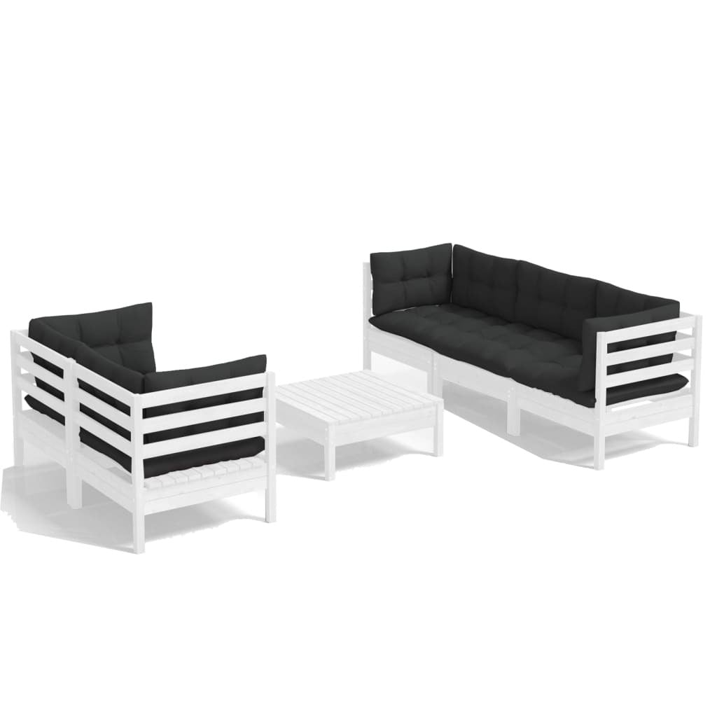 6 Piece Garden Lounge Set with Cushions Solid Pinewood Sofa Patio Anthracite