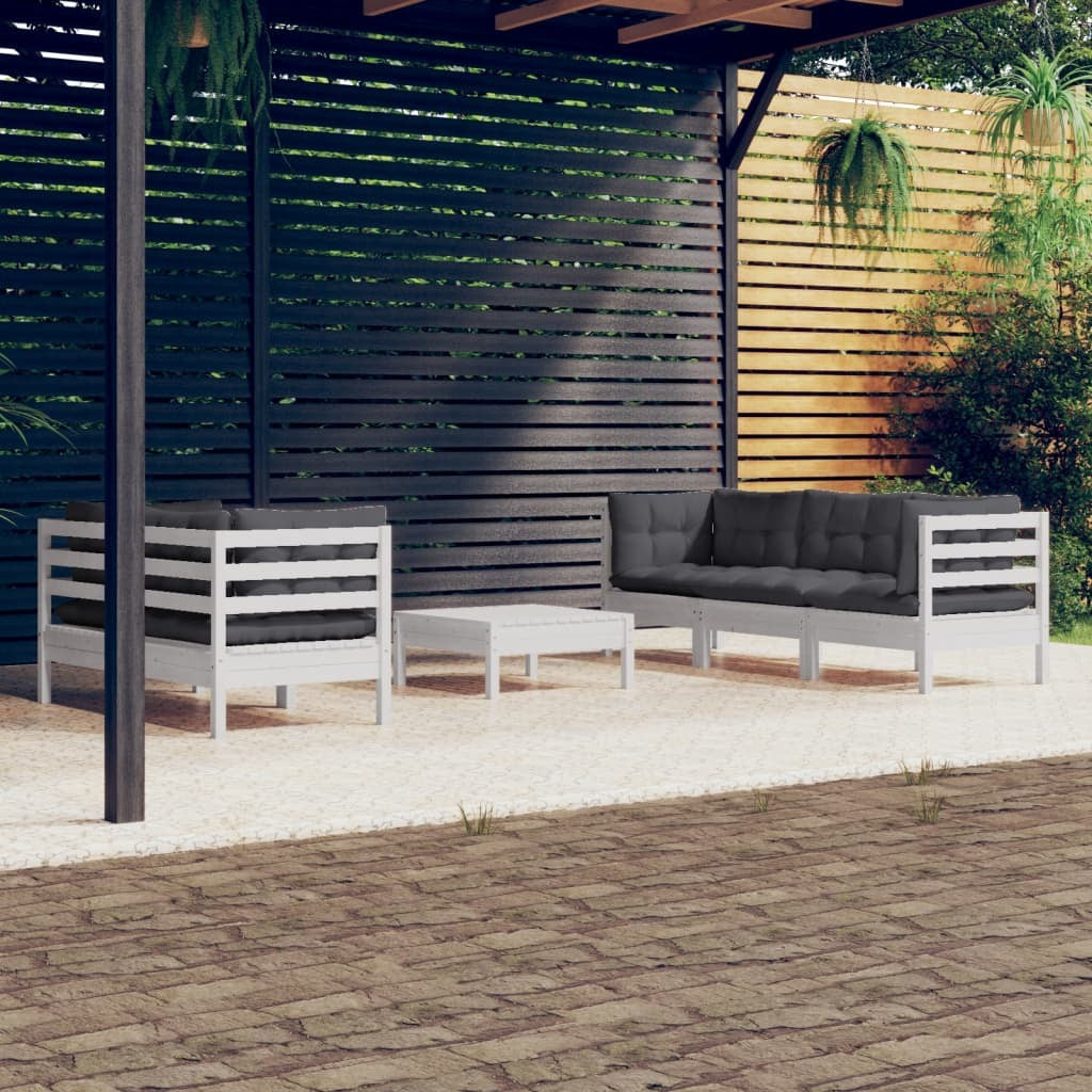 6 Piece Garden Lounge Set with Cushions Solid Pinewood Sofa Patio Anthracite