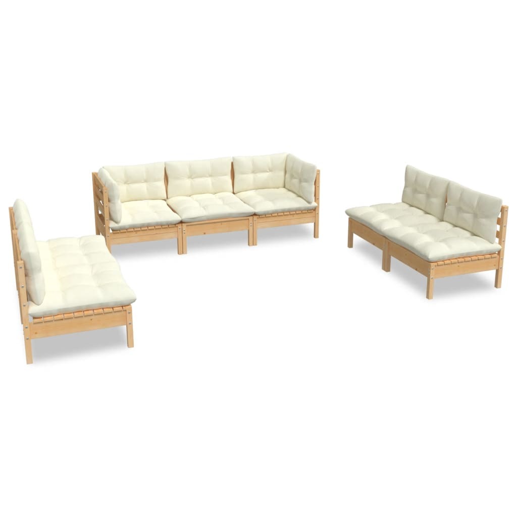 7 Piece Garden Lounge Set with Cushions Solid Pinewood Sofa Patio Set Cream