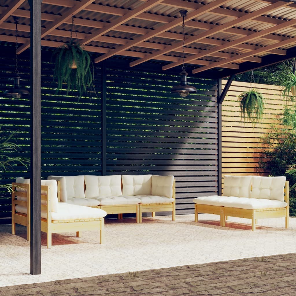 7 Piece Garden Lounge Set with Cushions Solid Pinewood Sofa Patio Set Cream