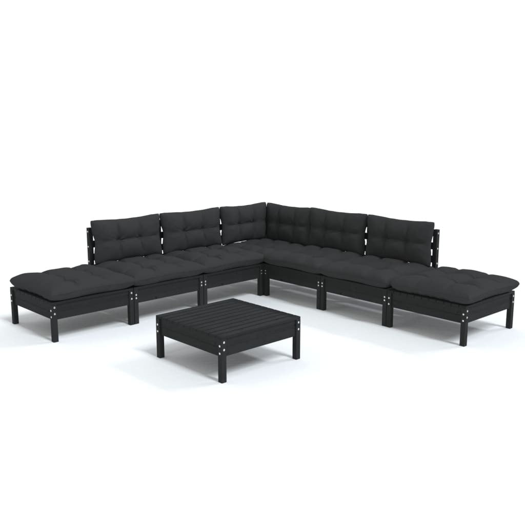 8 Piece Garden Lounge Set with Cushions Sofa Outdoor Solid Pinewood Black
