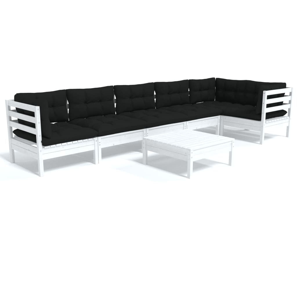 7 Piece Garden Lounge Set with Cushions Sofa Outdoor Solid Pinewood White