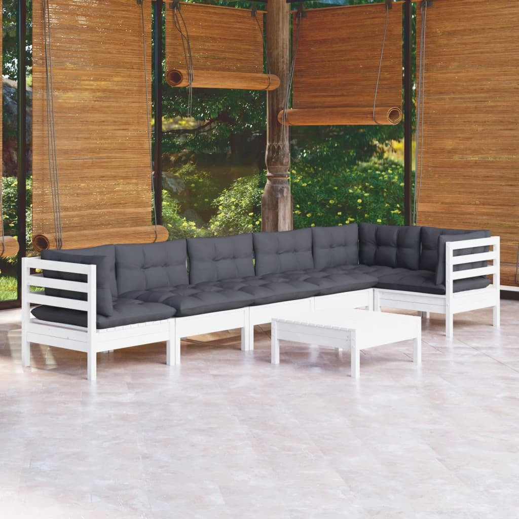 7 Piece Garden Lounge Set with Cushions Sofa Outdoor Solid Pinewood White