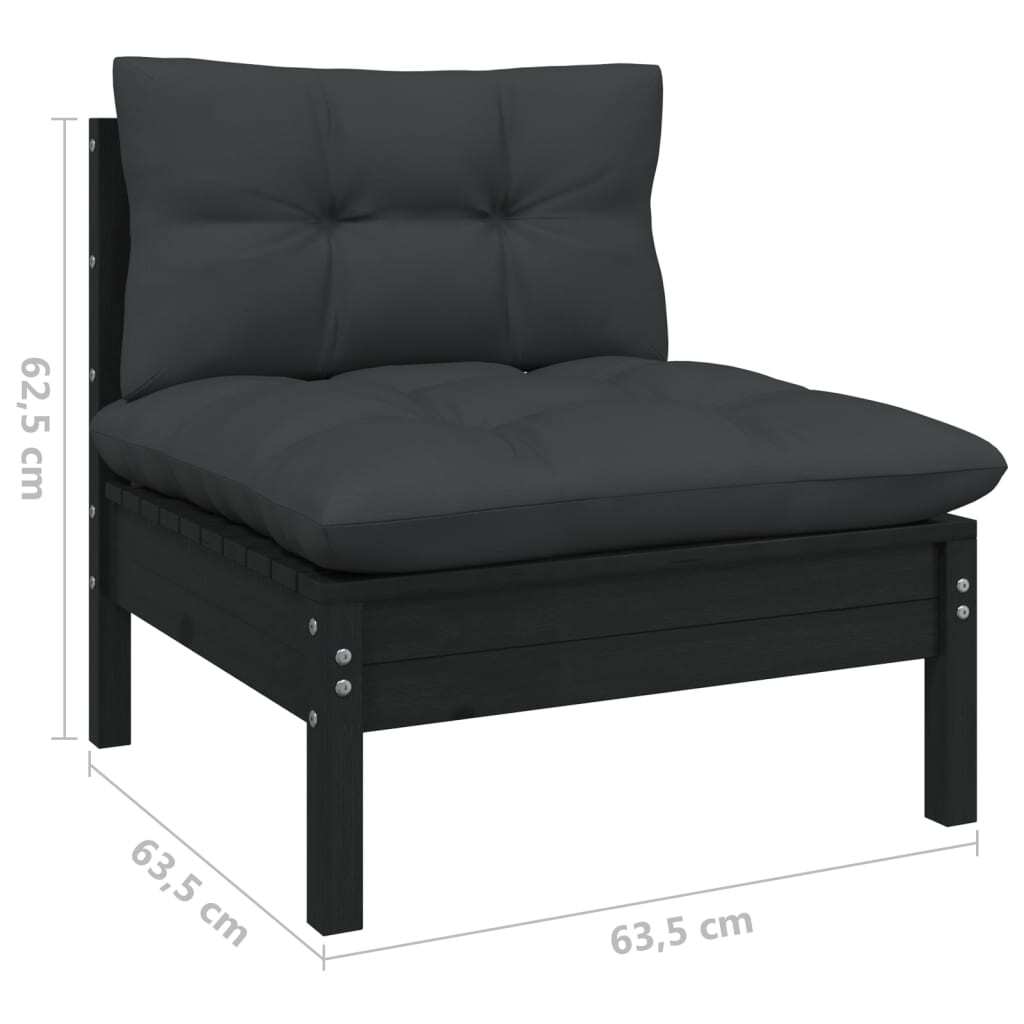 7 Piece Garden Lounge Set with Cushions Black Solid Pinewood