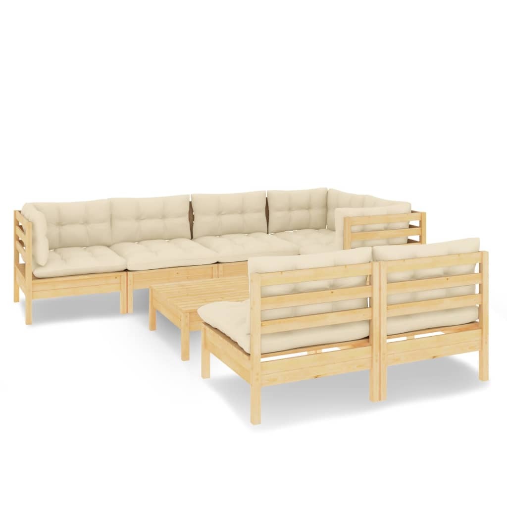 8 Piece Garden Lounge Set with Cushions Sofa Outdoor Solid Pinewood Cream