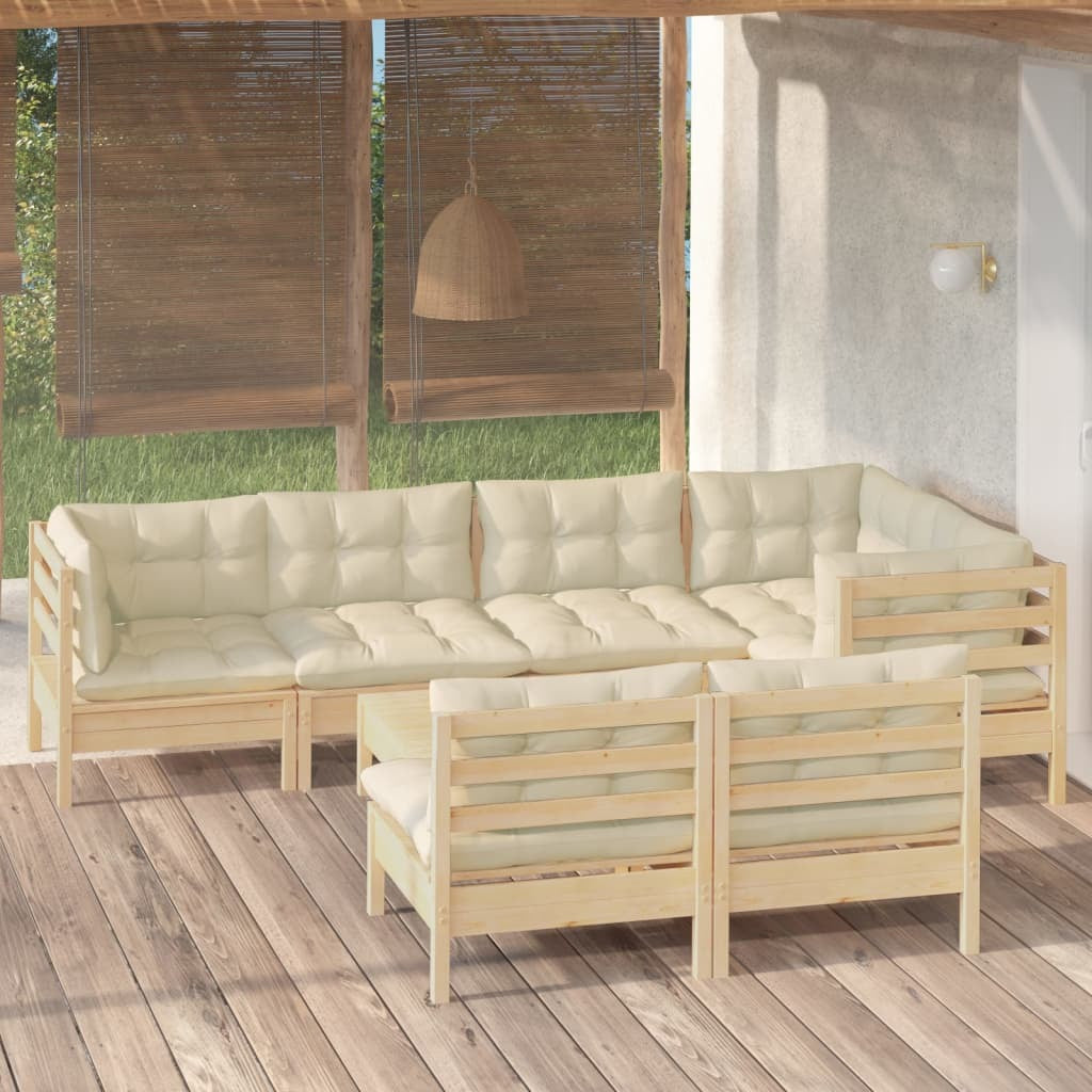 8 Piece Garden Lounge Set with Cushions Sofa Outdoor Solid Pinewood Cream