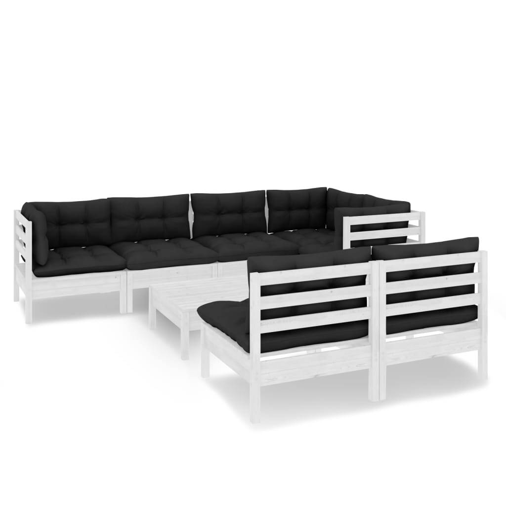 8 Piece Garden Lounge Set with Cushions Sofa Outdoor Solid Pinewood White