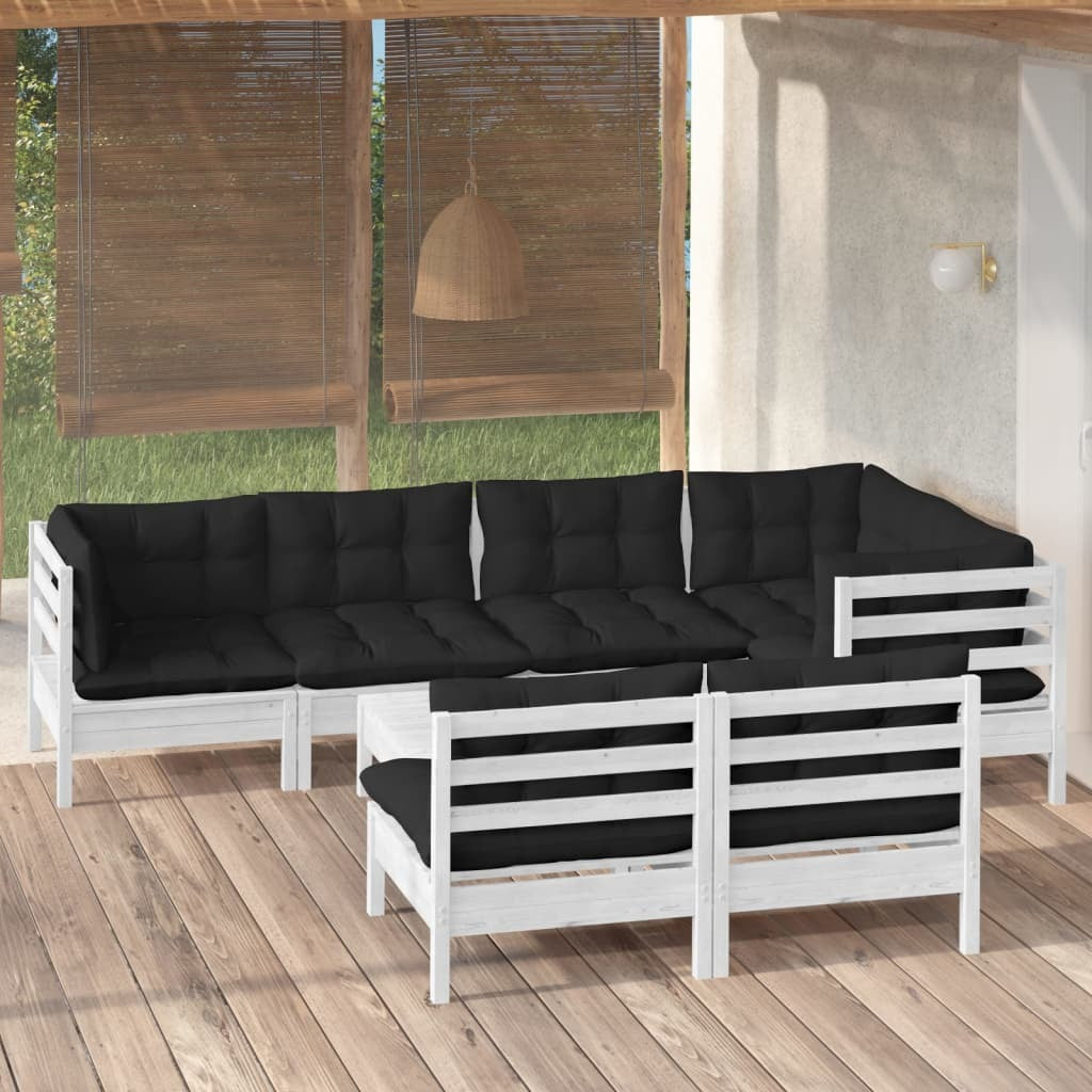 8 Piece Garden Lounge Set with Cushions Sofa Outdoor Solid Pinewood White