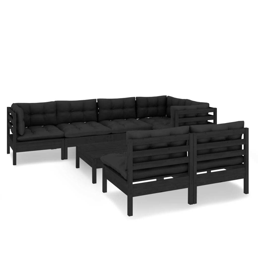 8 Piece Garden Lounge Set with Cushions Sofa Outdoor Solid Pinewood Black