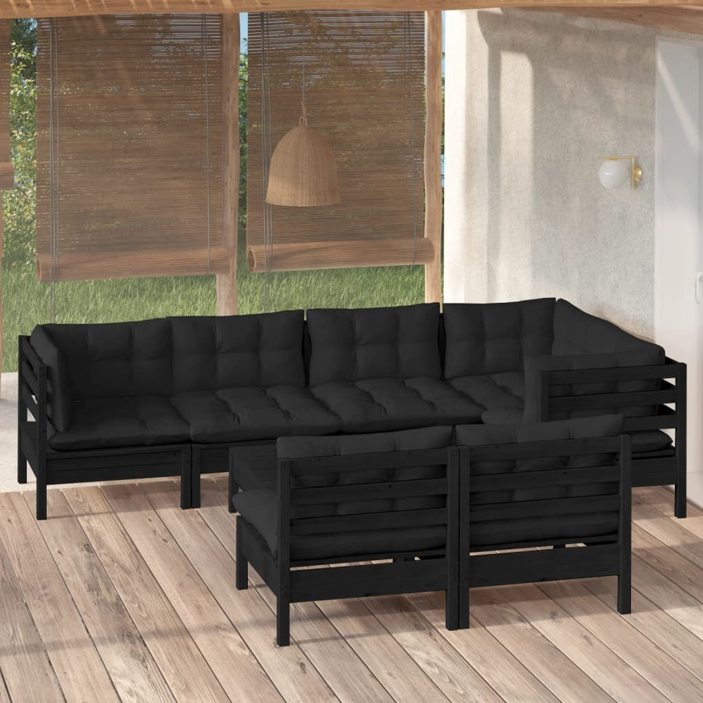 8 Piece Garden Lounge Set with Cushions Sofa Outdoor Solid Pinewood Black