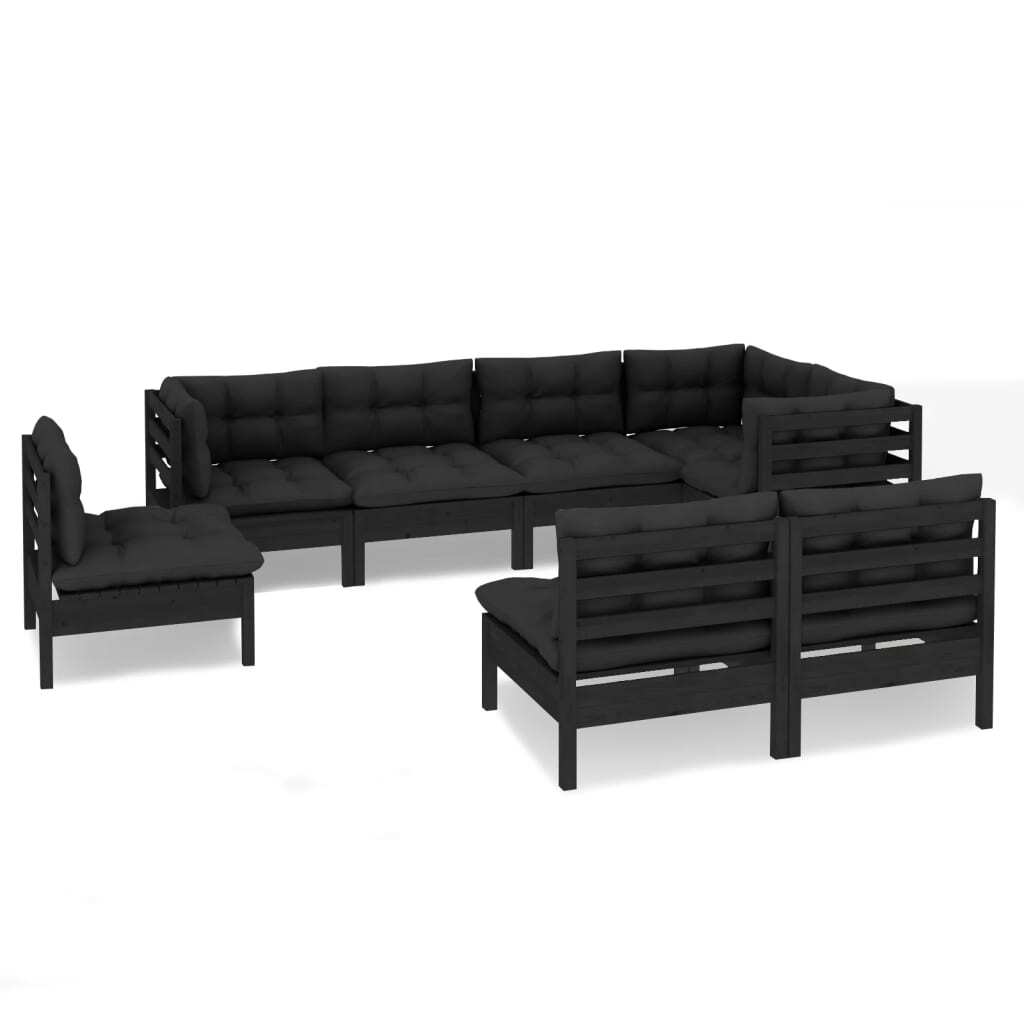 8 Piece Garden Lounge Set with Cushions Black Solid Pinewood