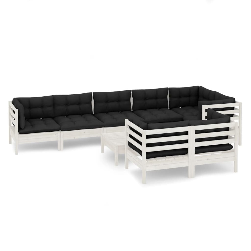 9 Piece Garden Lounge Set with Cushions Solid Pinewood Sofa Patio Set White