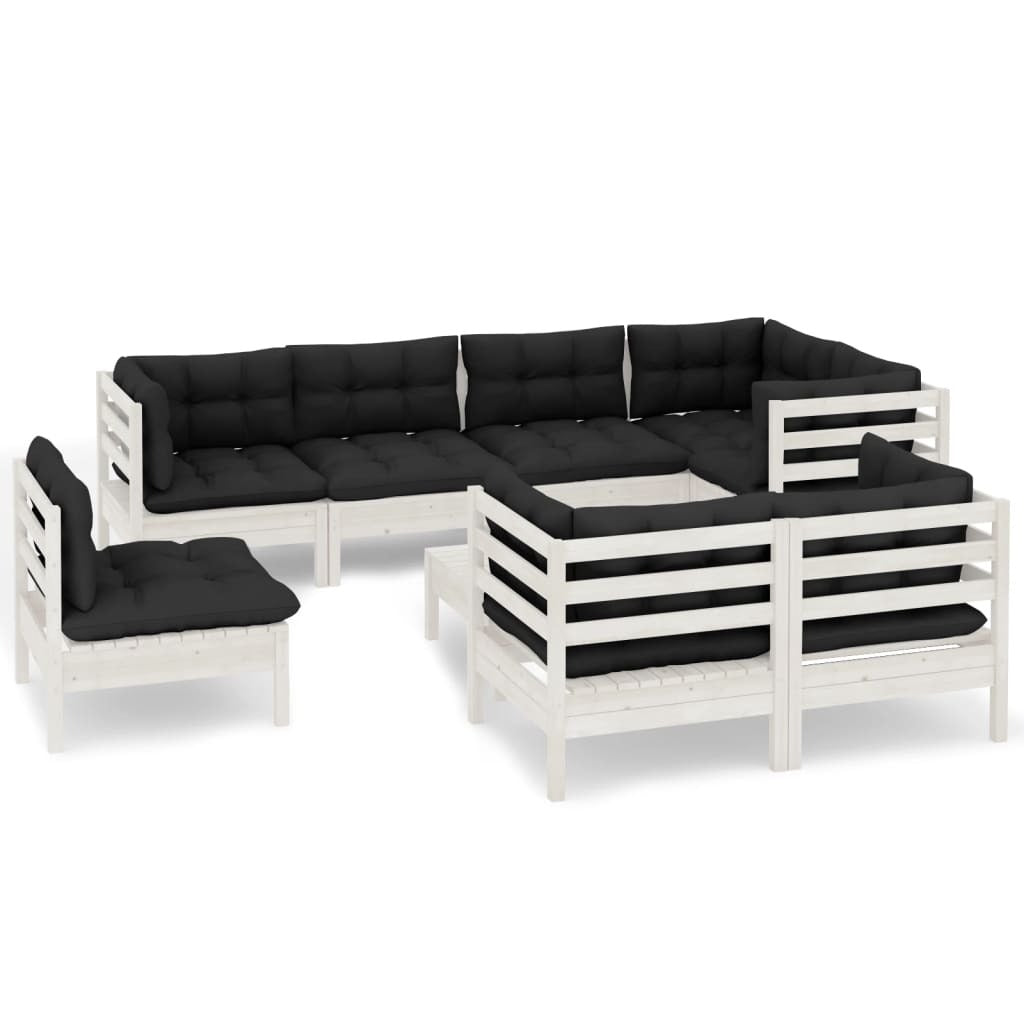 9 Piece Garden Lounge Set with Cushions Solid Pinewood Sofa Patio Set White