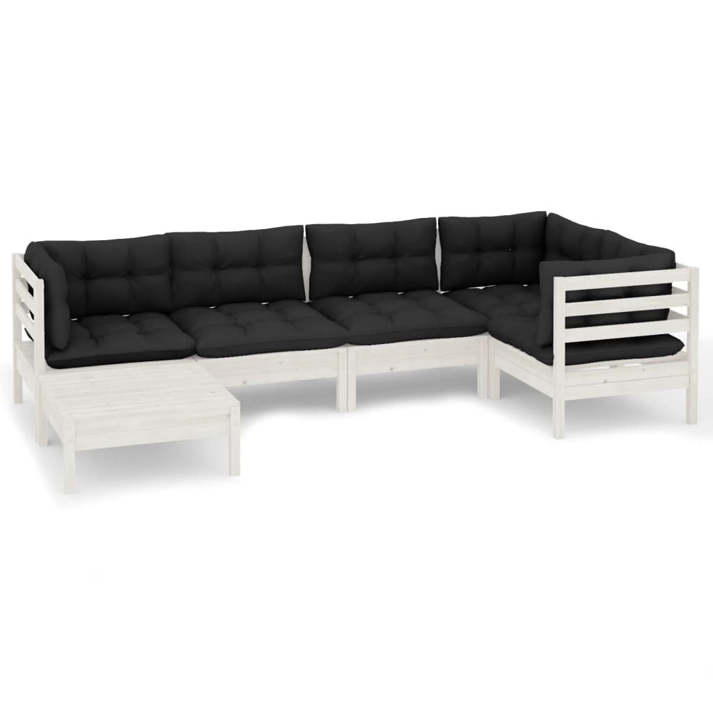 6 Piece Garden Lounge Set with Cushions Sofa Outdoor Solid Pinewood White
