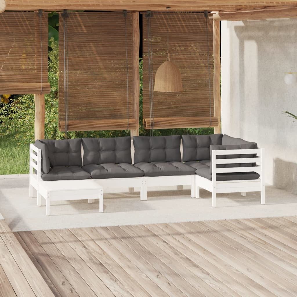 6 Piece Garden Lounge Set with Cushions Sofa Outdoor Solid Pinewood White