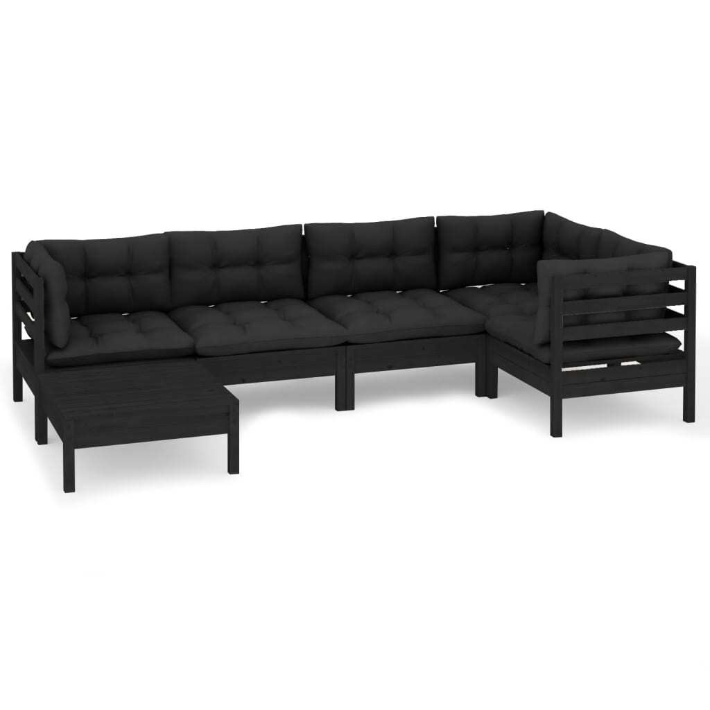 6 Piece Garden Lounge Set with Cushions Sofa Outdoor Solid Pinewood Black