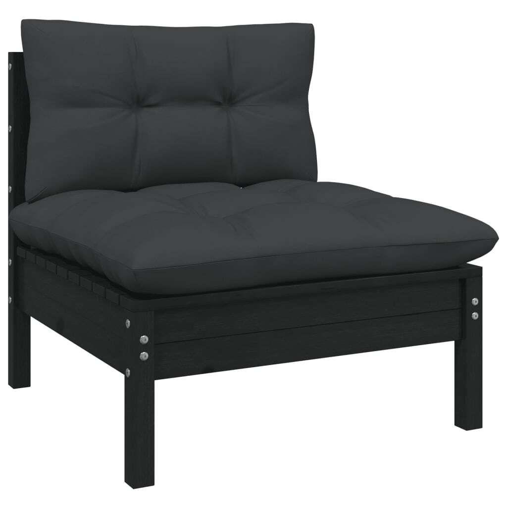 7 Piece Garden Lounge Set with Cushions Black Solid Pinewood