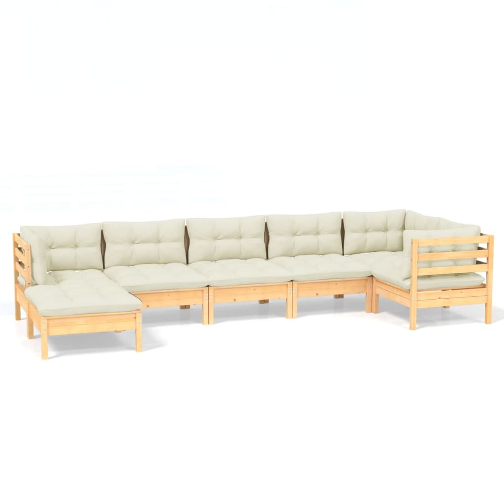 7 Piece Garden Lounge Set with Cushions Sofa Outdoor Solid Pinewood Cream