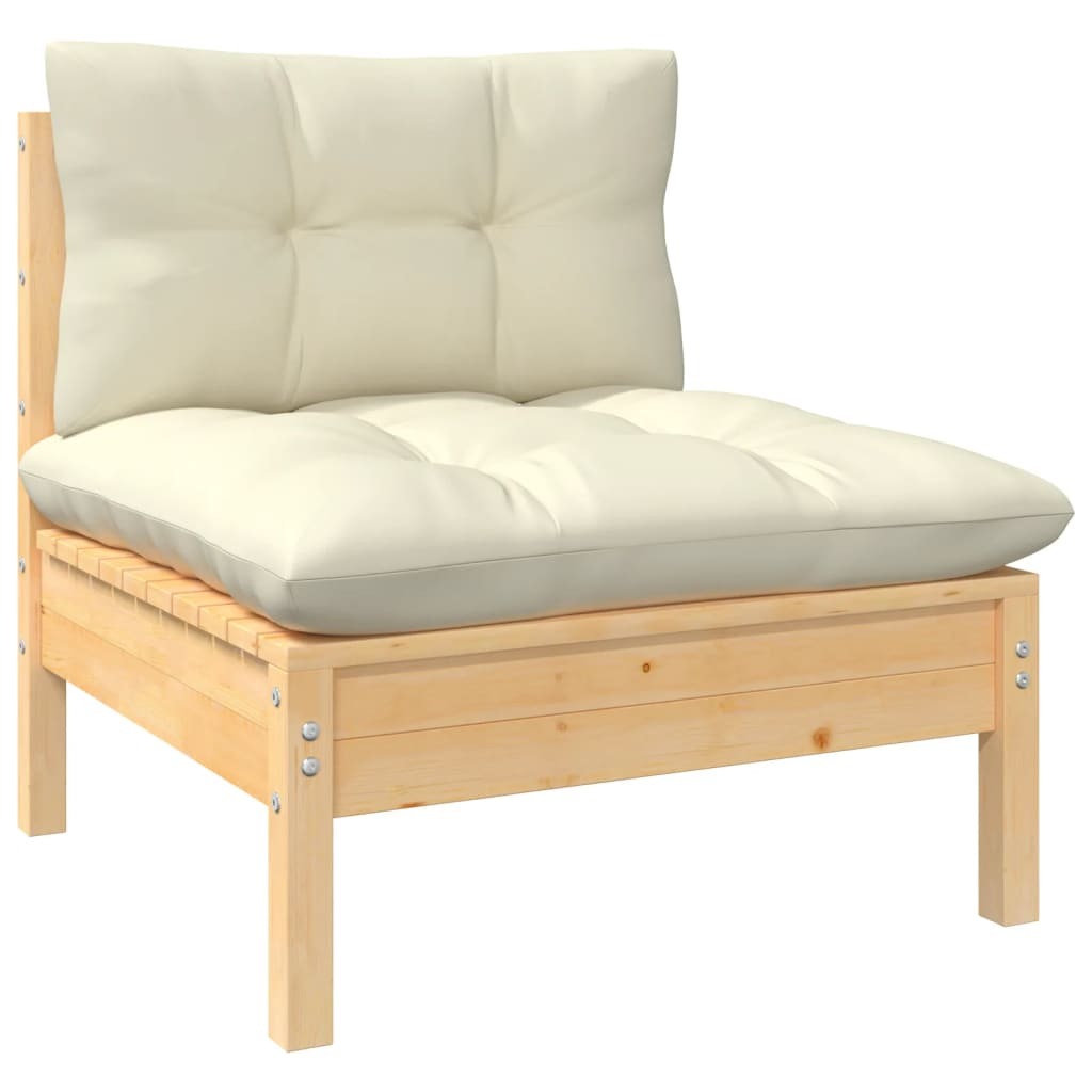 7 Piece Garden Lounge Set with Cushions Sofa Outdoor Solid Pinewood Cream