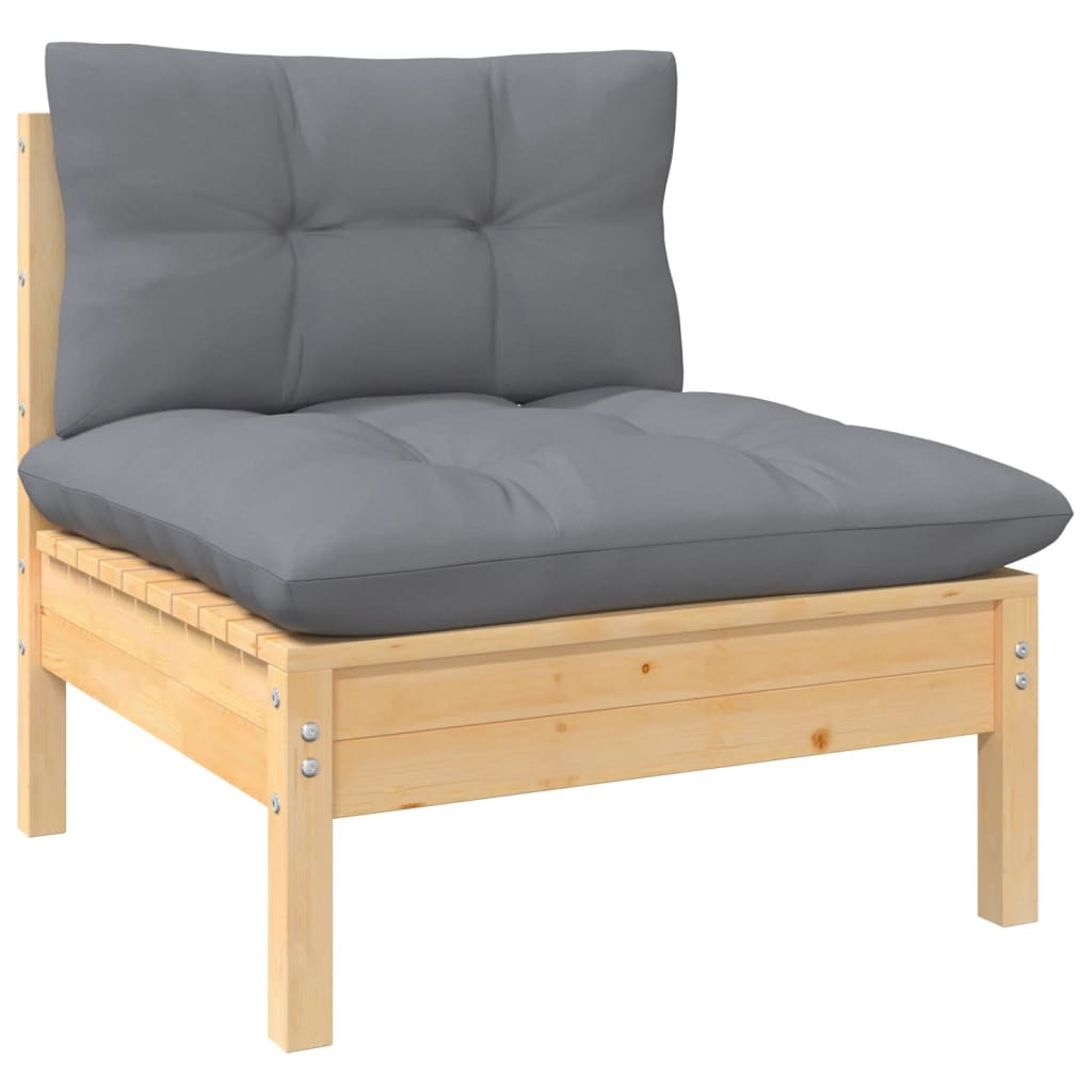 Solid Pinewood 8 Piece Garden Patio Lounge Set Grey Cushions