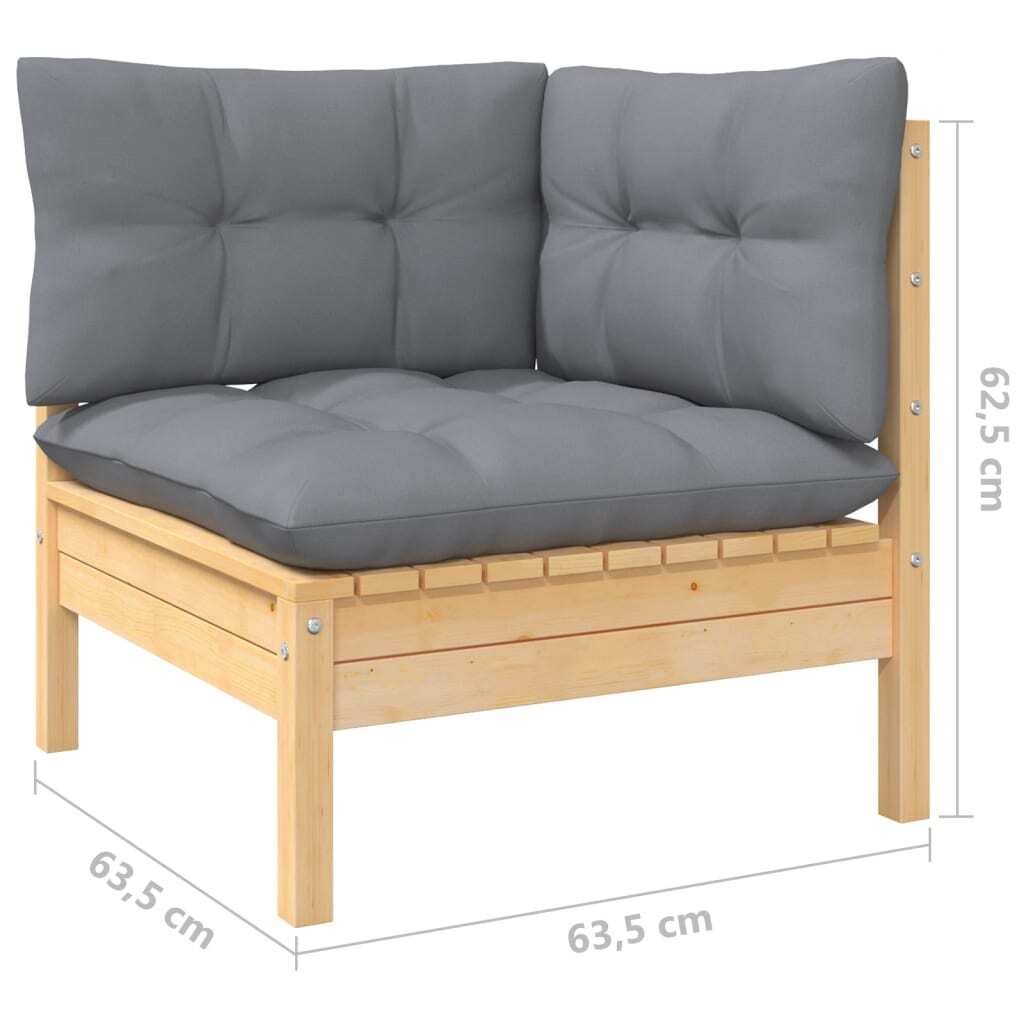 Solid Pinewood 8 Piece Garden Patio Lounge Set Grey Cushions