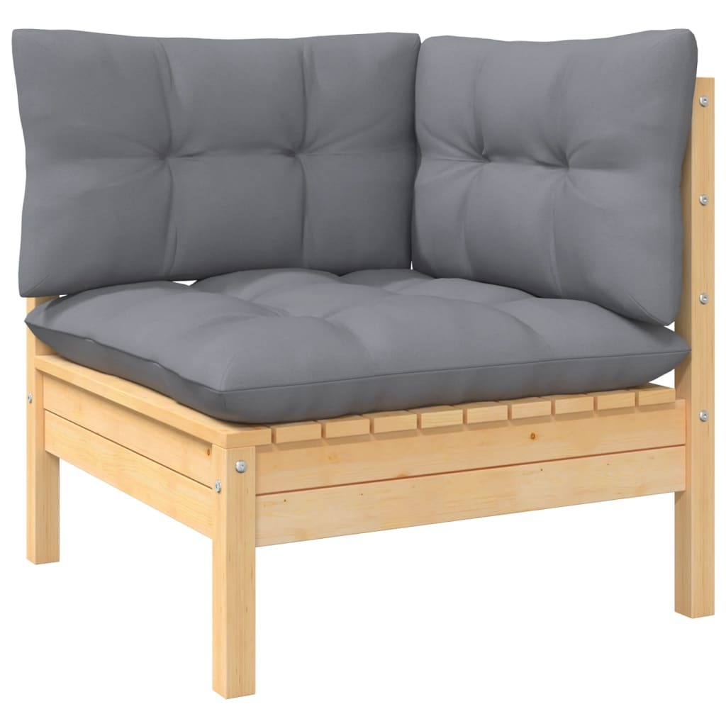 Solid Pinewood 8 Piece Garden Patio Lounge Set Grey Cushions