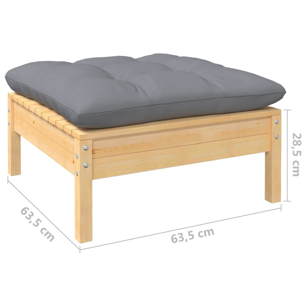 Solid Pinewood 8 Piece Garden Patio Lounge Set Grey Cushions