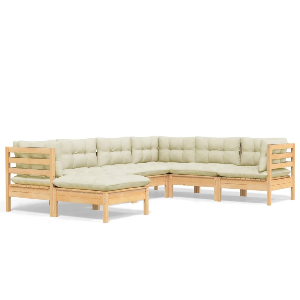 7 Piece Garden Lounge Set with Cushions Sofa Outdoor Solid Pinewood Cream