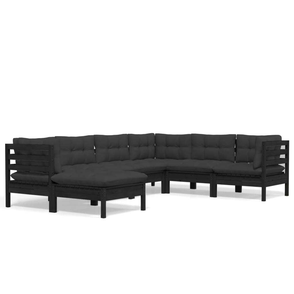7 Piece Garden Lounge Set with Cushions Sofa Outdoor Solid Pinewood Black