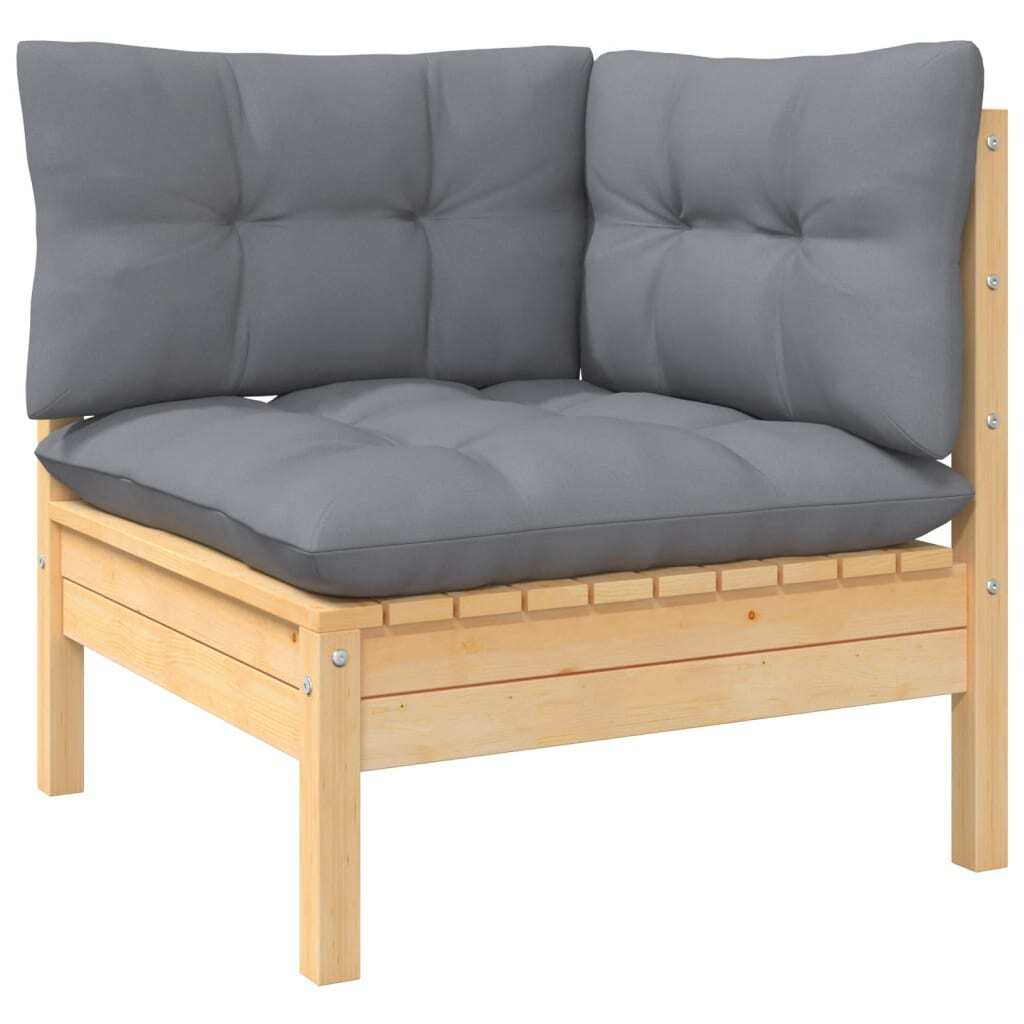 Solid Pinewood 8 Piece Garden Patio Lounge Set Grey Cushions