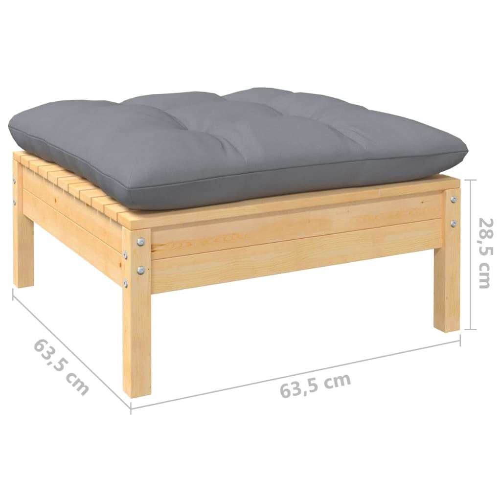 Solid Pinewood 8 Piece Garden Patio Lounge Set Grey Cushions