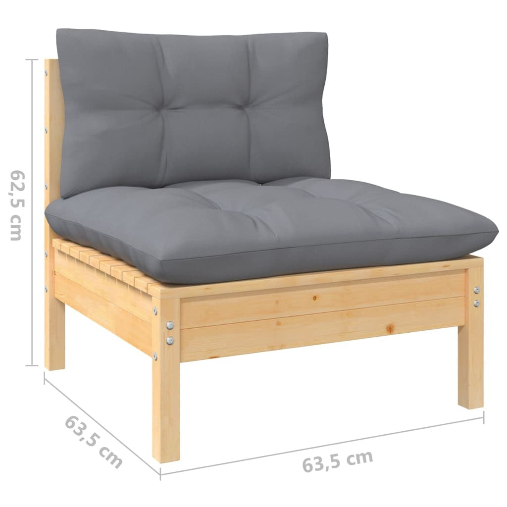 Solid Pinewood 8 Piece Garden Patio Lounge Set Grey Cushions