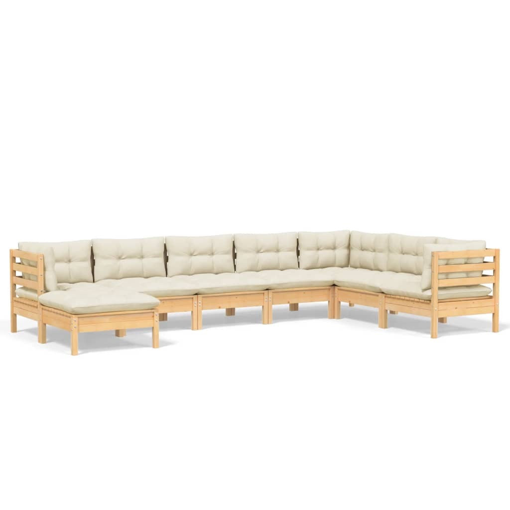 8 Piece Garden Lounge Set with Cushions Sofa Outdoor Solid Pinewood Cream